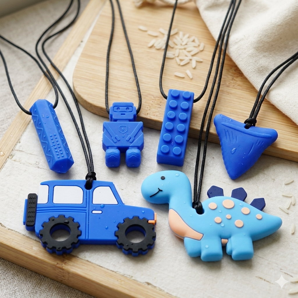 Chew Necklaces for Sensory Needs, 6 Pack Silicone Chew Jewelry, Soft & Durable Oral Chew Toy, BPA Free Textured Fidget Necklace for Kids & Adults