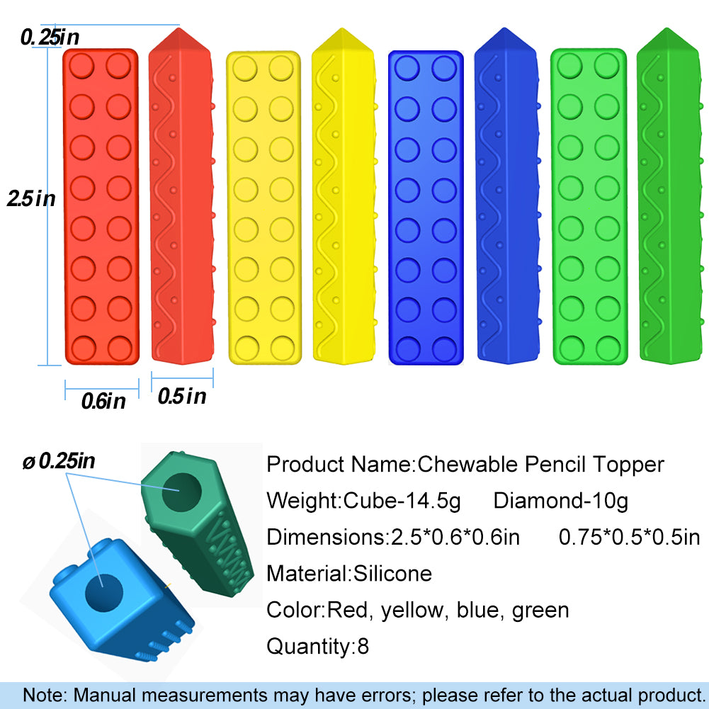 Chewable Pencil Toppers for Focus & Anxiety Relief, Silicone Sensory Chew Tool for Kids & Adults, Durable BPA-Free Pencil Chews for Classroom, Office & Stress Support (8 Pack No Pencil)