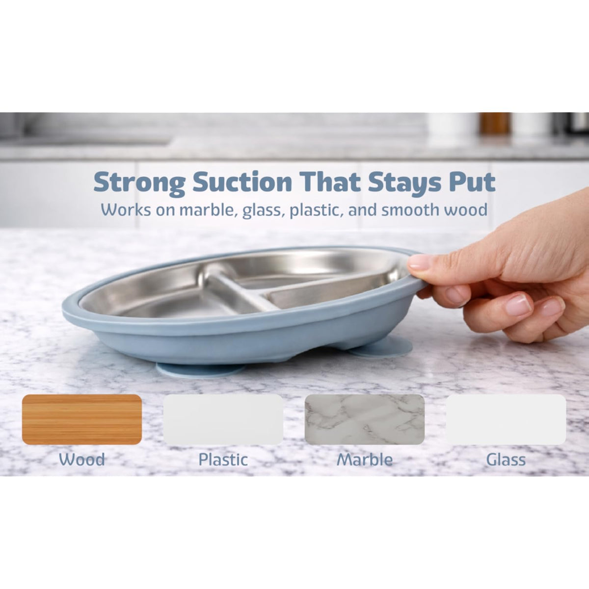 Stainless Steel Toddler Plates with Suction – 4 Pack