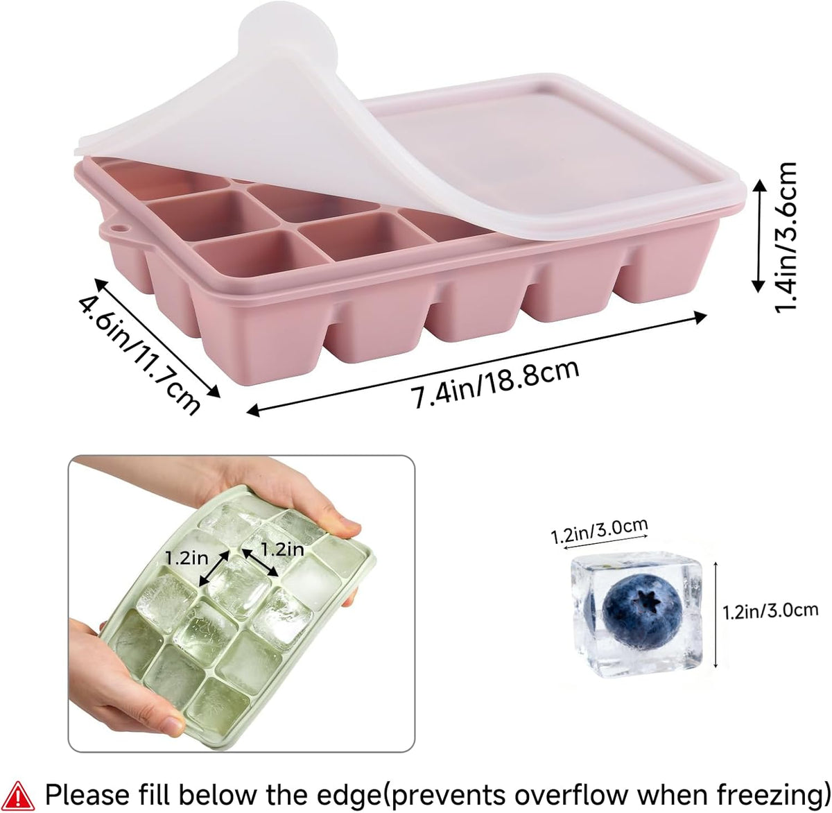 Silicone Ice Cube Trays with Lid, Set of 4