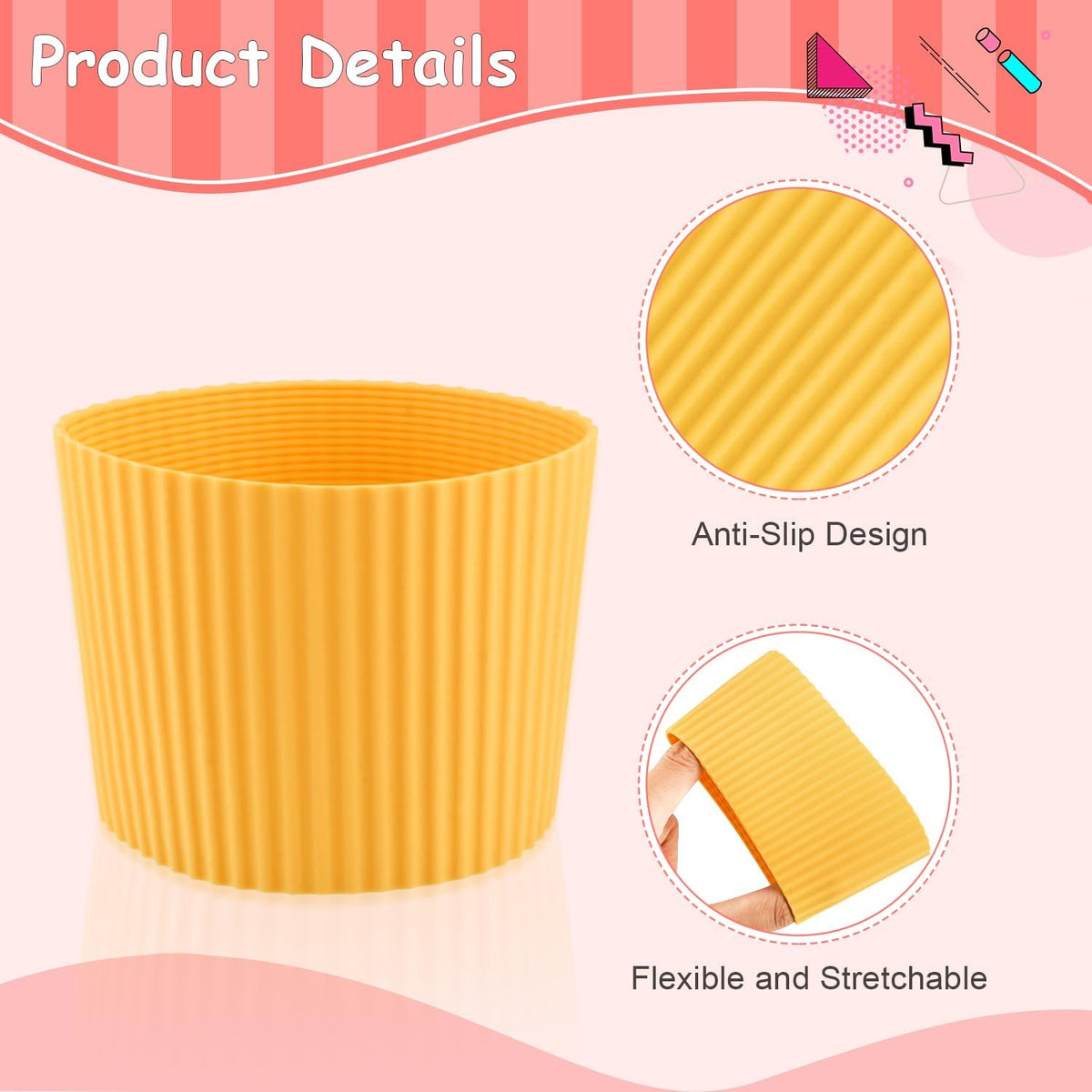 6 Pack Silicone Cup Sleeve Heat Resistant Coffee