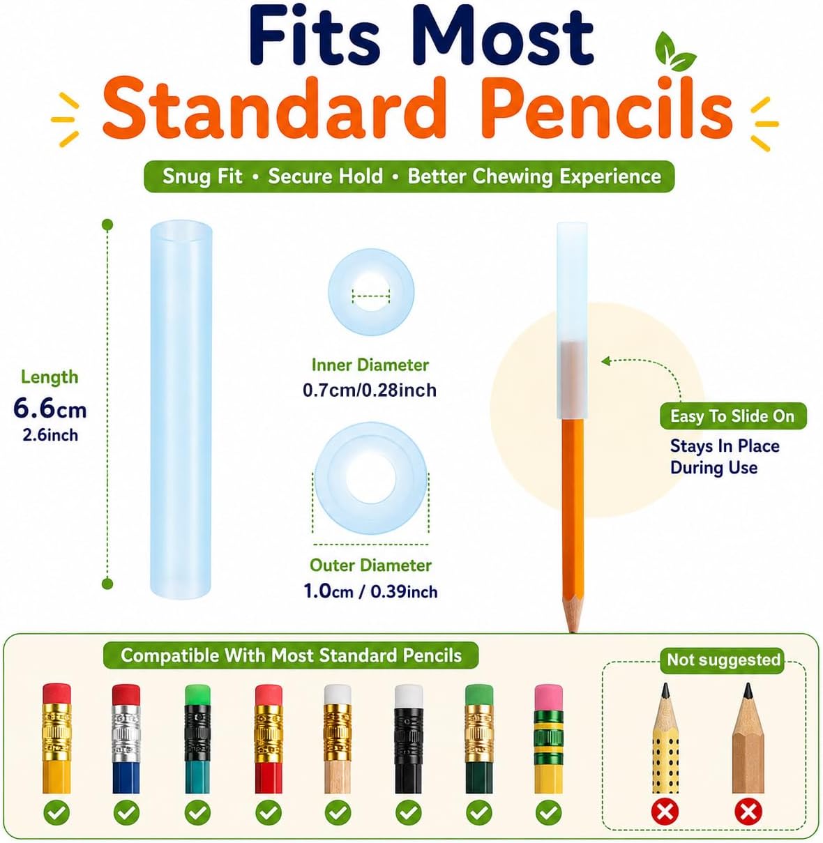 Silicone Chewable Pencil Toppers, 20 Pack,
