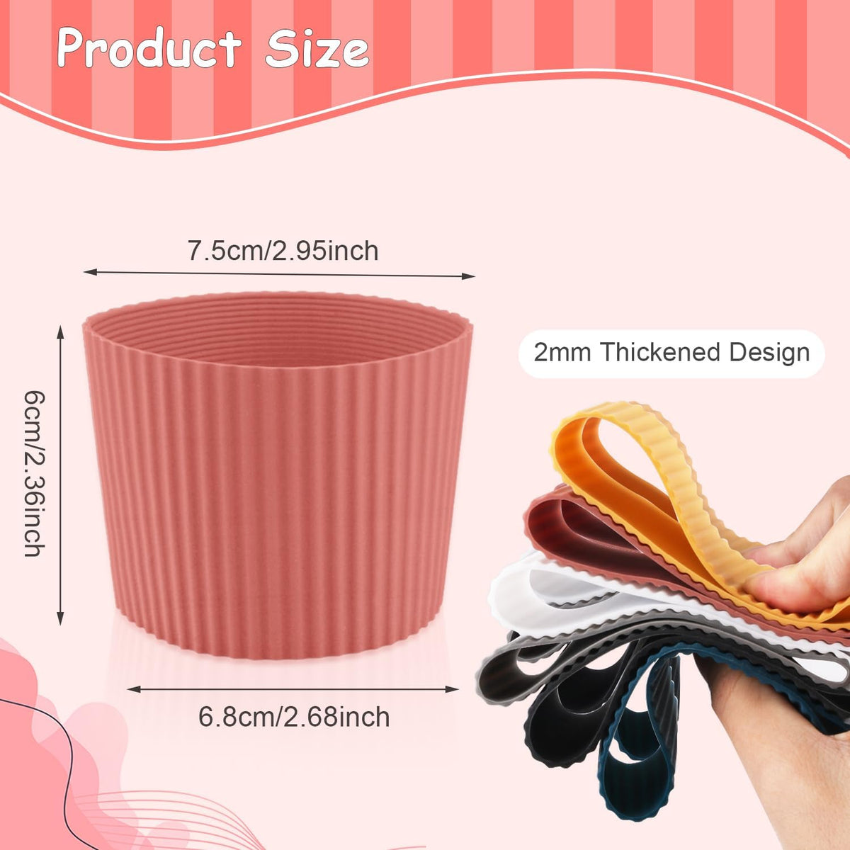 6 Pack Silicone Cup Sleeve Heat Resistant Coffee