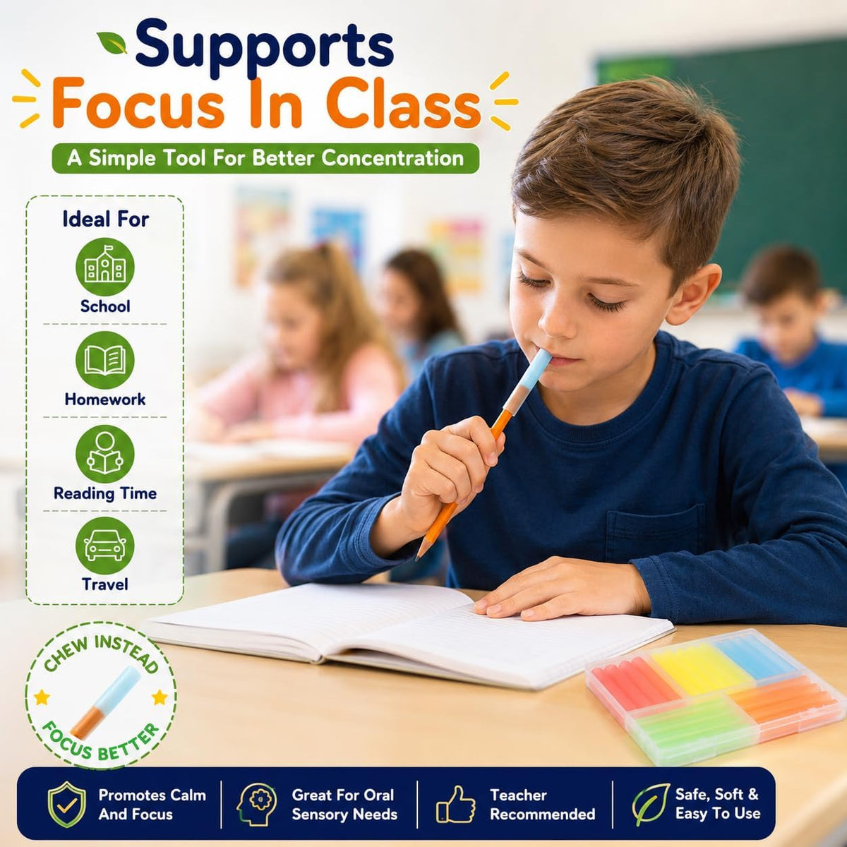 Silicone Chewable Pencil Toppers, 20 Pack,