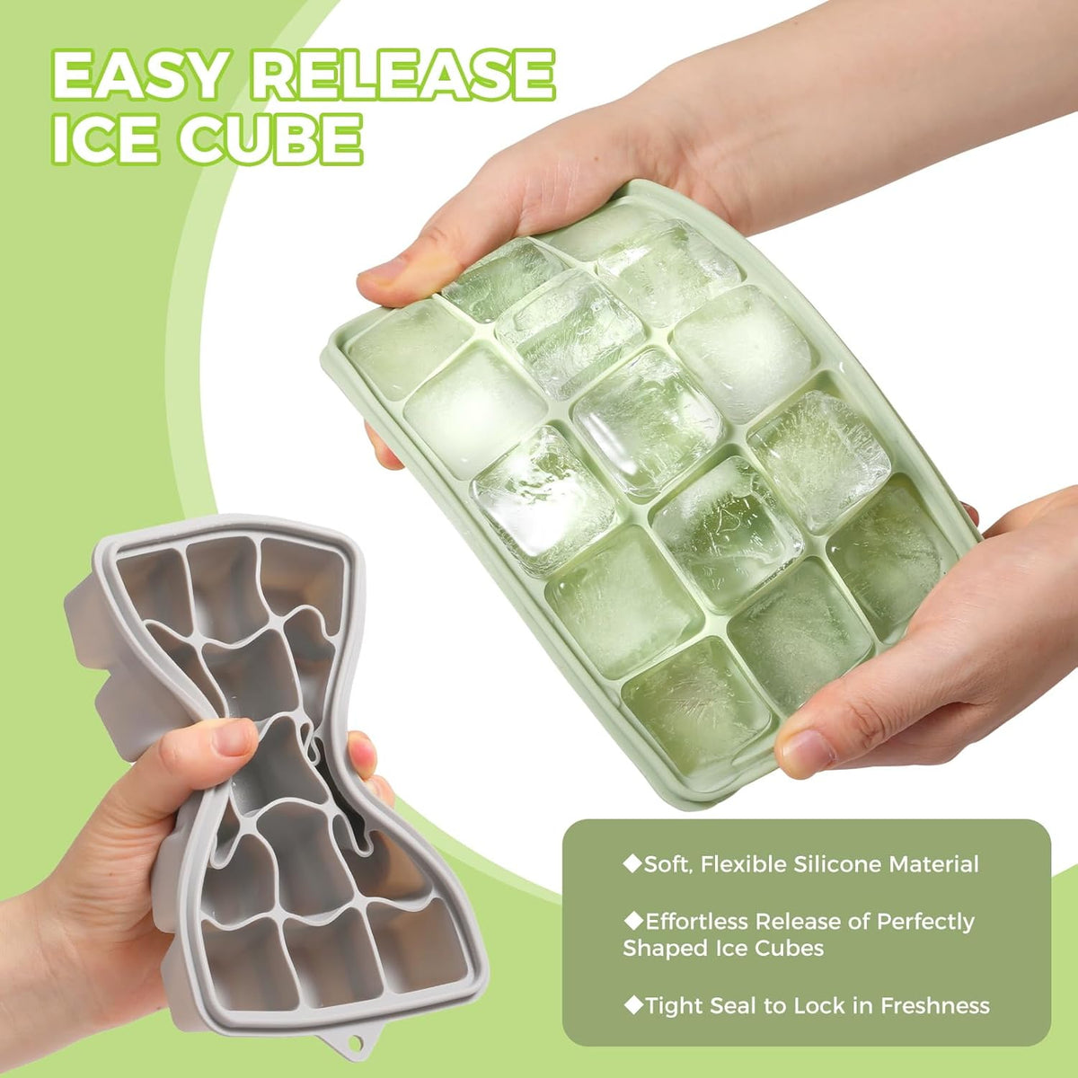 Silicone Ice Cube Trays with Lid, Set of 4