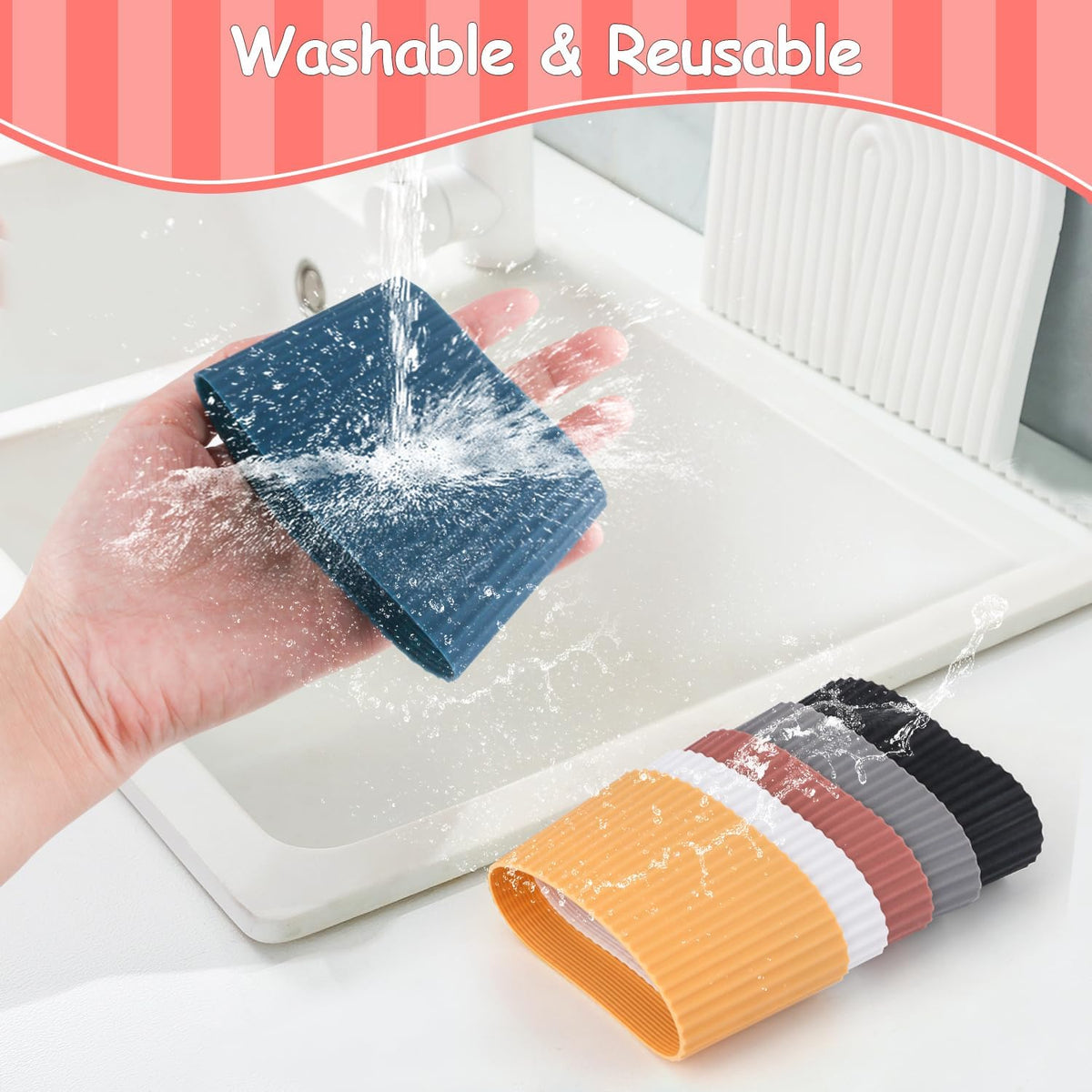 6 Pack Silicone Cup Sleeve Heat Resistant Coffee