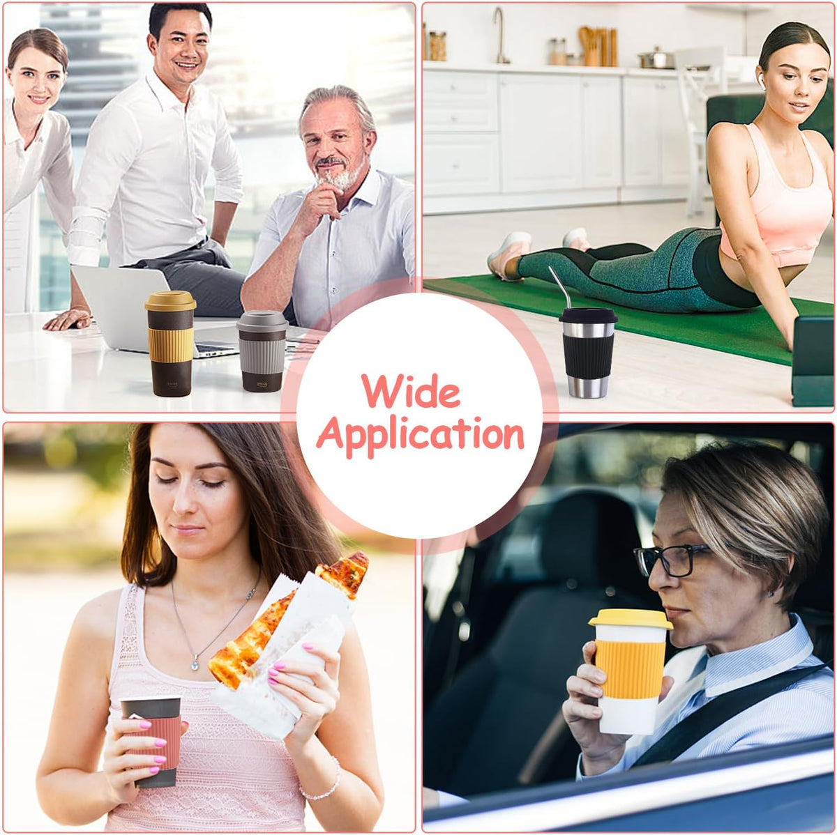 6 Pack Silicone Cup Sleeve Heat Resistant Coffee