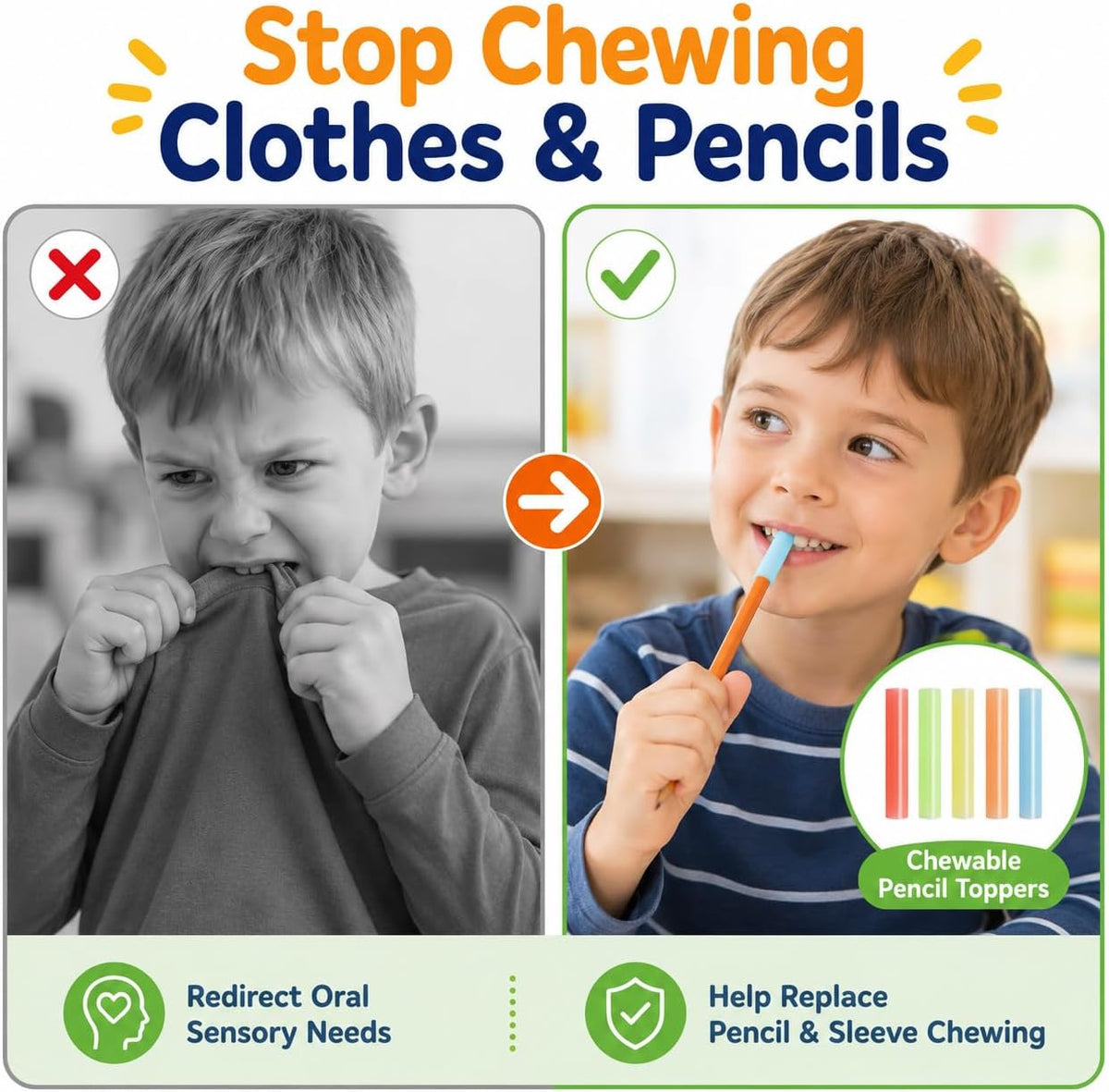 Silicone Chewable Pencil Toppers, 20 Pack,