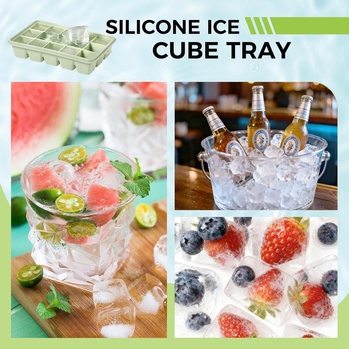 Silicone Ice Cube Trays with Lid, Set of 4