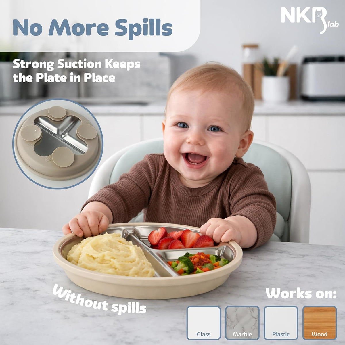Stainless Steel Toddler Plates with Suction – 4 Pack