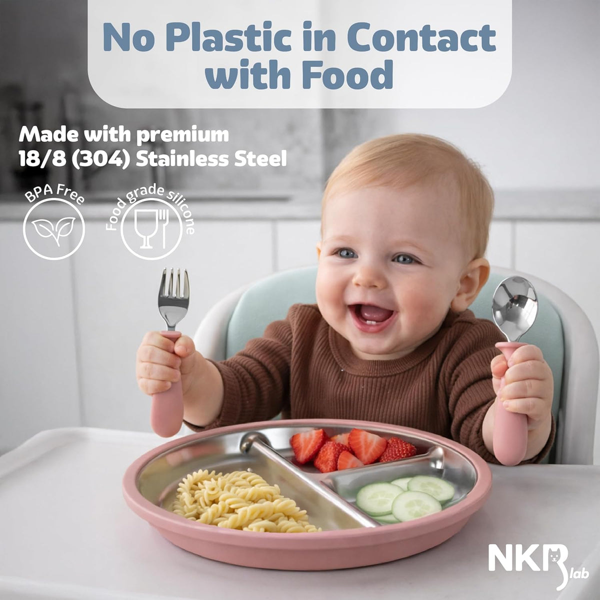 Stainless Steel Toddler Plates with Suction – 4 Pack