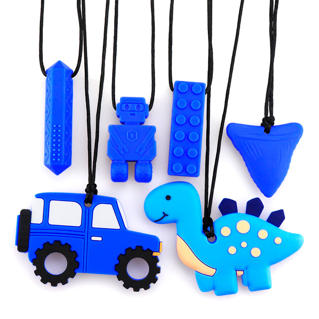 Chew Necklaces for Sensory Needs, 6 Pack Silicone Chew Jewelry, Soft & Durable Oral Chew Toy, BPA Free Textured Fidget Necklace for Kids & Adults