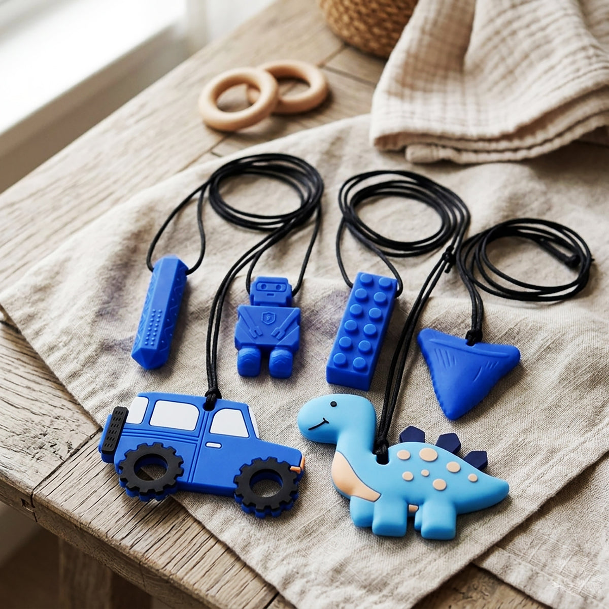 Chew Necklaces for Sensory Needs, 6 Pack Silicone Chew Jewelry, Soft & Durable Oral Chew Toy, BPA Free Textured Fidget Necklace for Kids & Adults