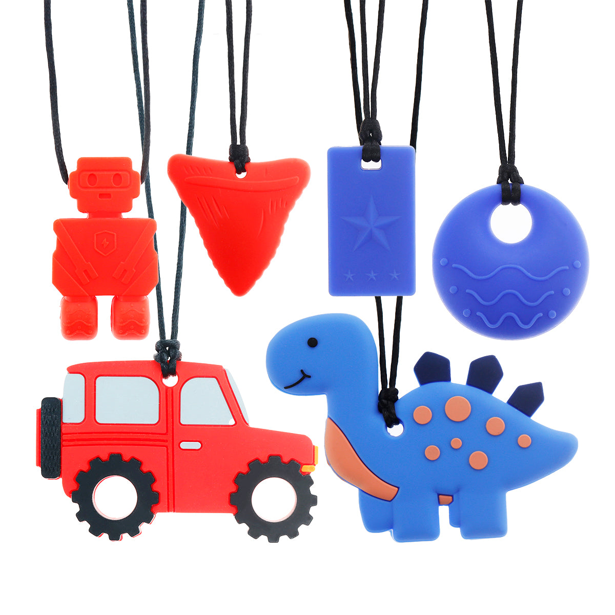 Chew Necklaces for Sensory Needs, 6 Pack Silicone Chew Jewelry, Soft & Durable Oral Chew Toy, BPA Free Textured Fidget Necklace for Kids & Adults