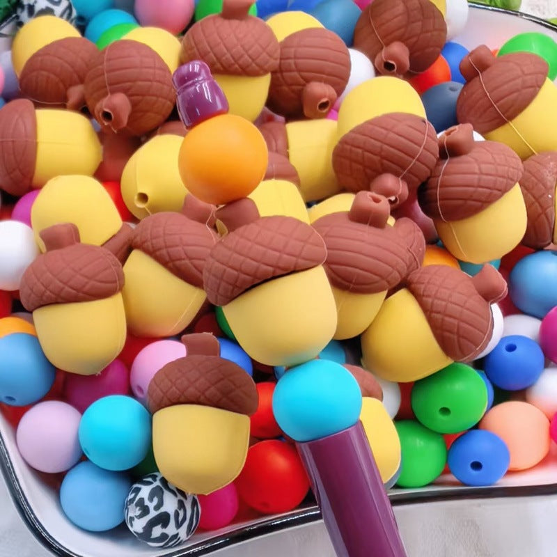 Hot selling new product 3D adhesive mold acorn shaped silicone cartoon beads