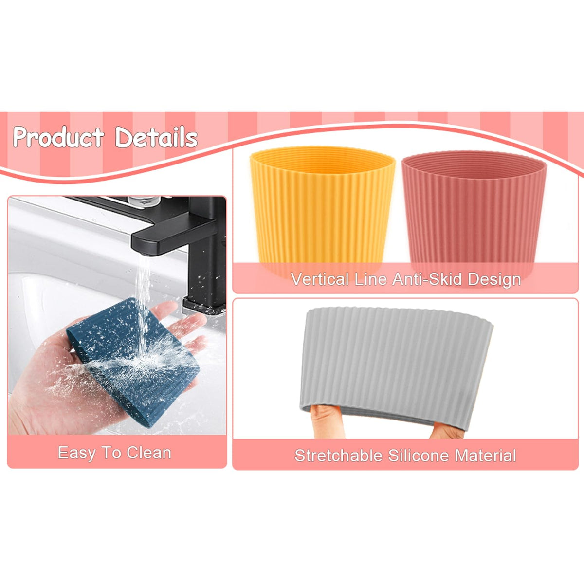 6 Pack Silicone Cup Sleeve Heat Resistant Coffee