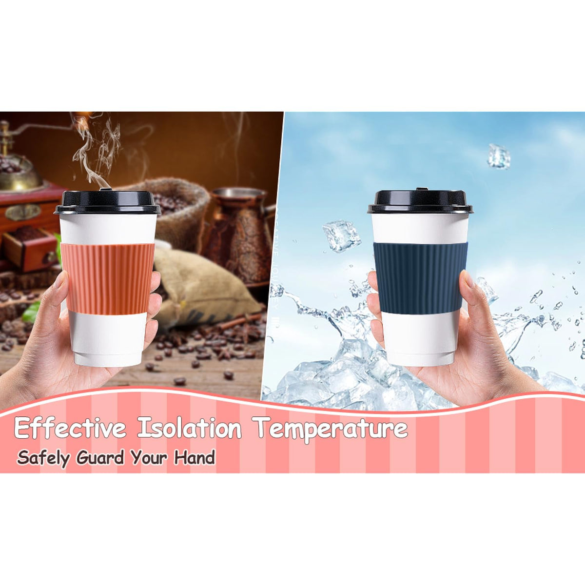 6 Pack Silicone Cup Sleeve Heat Resistant Coffee
