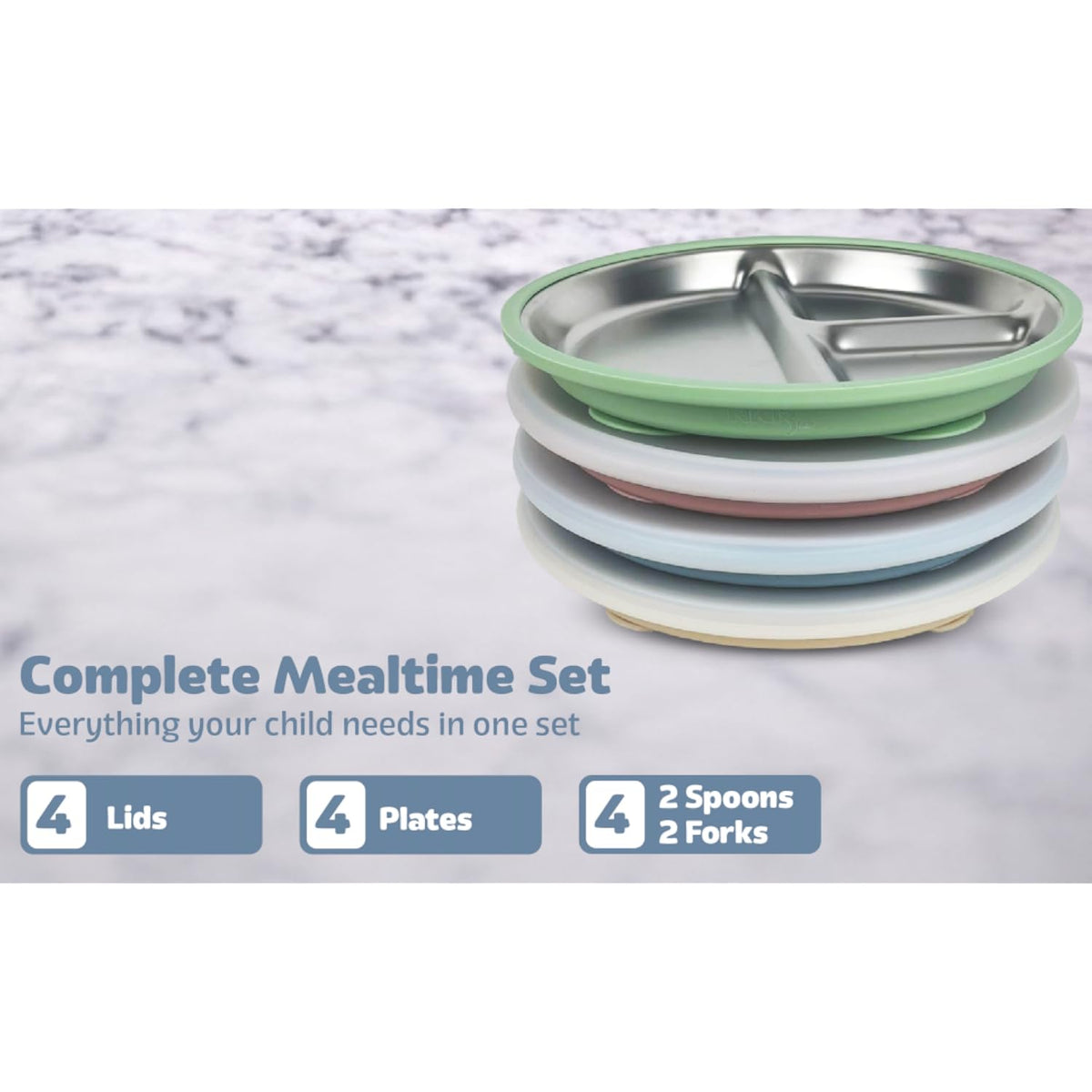 Stainless Steel Toddler Plates with Suction – 4 Pack